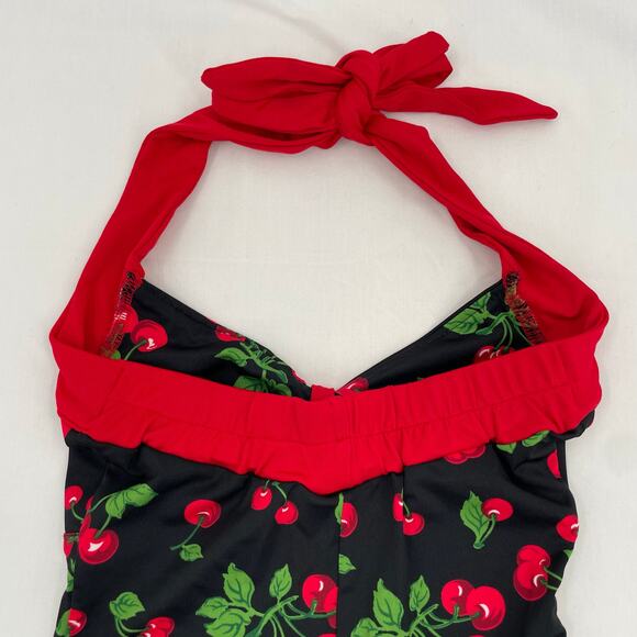 Pinup Couture Swimsuit Cherries Cherry Red Black Retro Vintage Halter Style XS - Picture 5 of 10